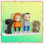 Custom Full-Body Cute Brick Figures of 2 People, Cat & Dog Personalized Anniversary Gift Birthday Gift