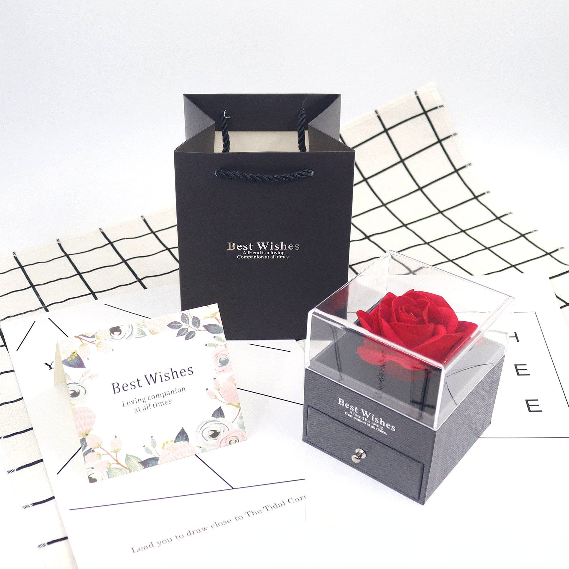 Rose Jewelry Gift Box with Greeting Card and Gift Bag