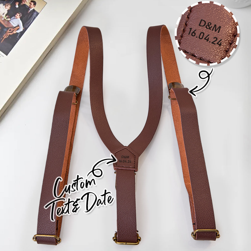 Personalized Men's PU Suspenders with Engraved Name Gift for Men Groomsmen Accessory