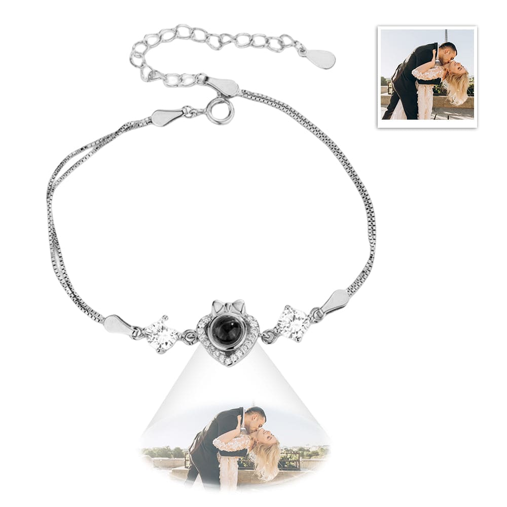 Custom Bow Heart Bracelet Personlized Projection Bracelet 925 Sterling Silver