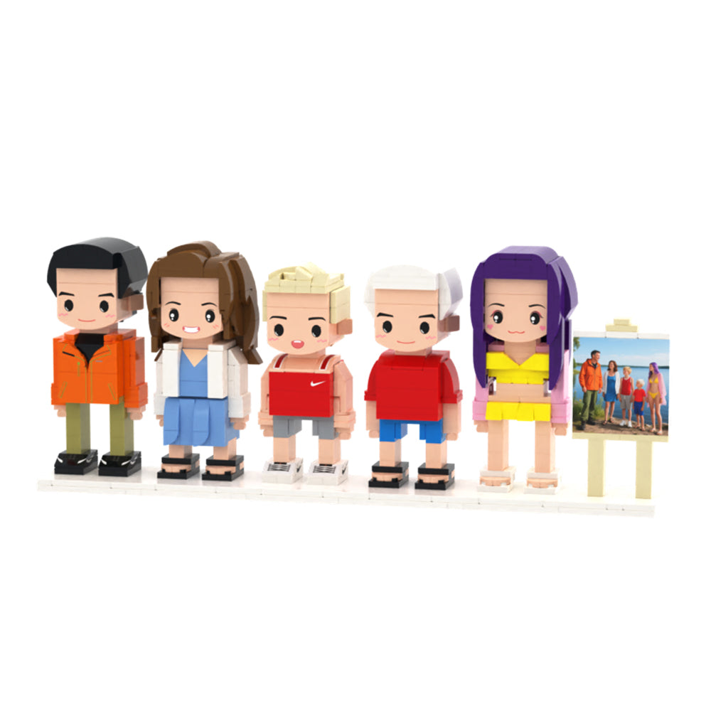 Custom Full-Body Cute Brick Figures of 5 People with Frame Personalized Anniversary Gift Birthday Gift