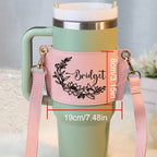 Personalized Floral Pattern Water Bottle Carrier Bag with Adjustable Strap for 40oz Stanley Tumbler Gift for Her