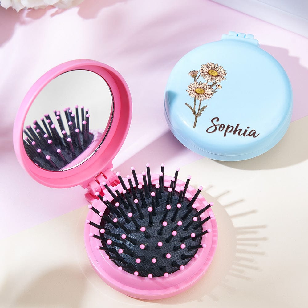 purple mirror comb personalized birth flower foldable design
