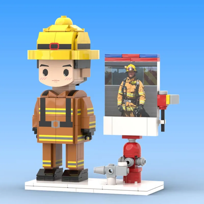 Firemen Theme Custom Brick Figure Personalized Photo Design Full Body ABS Keepsake desk display