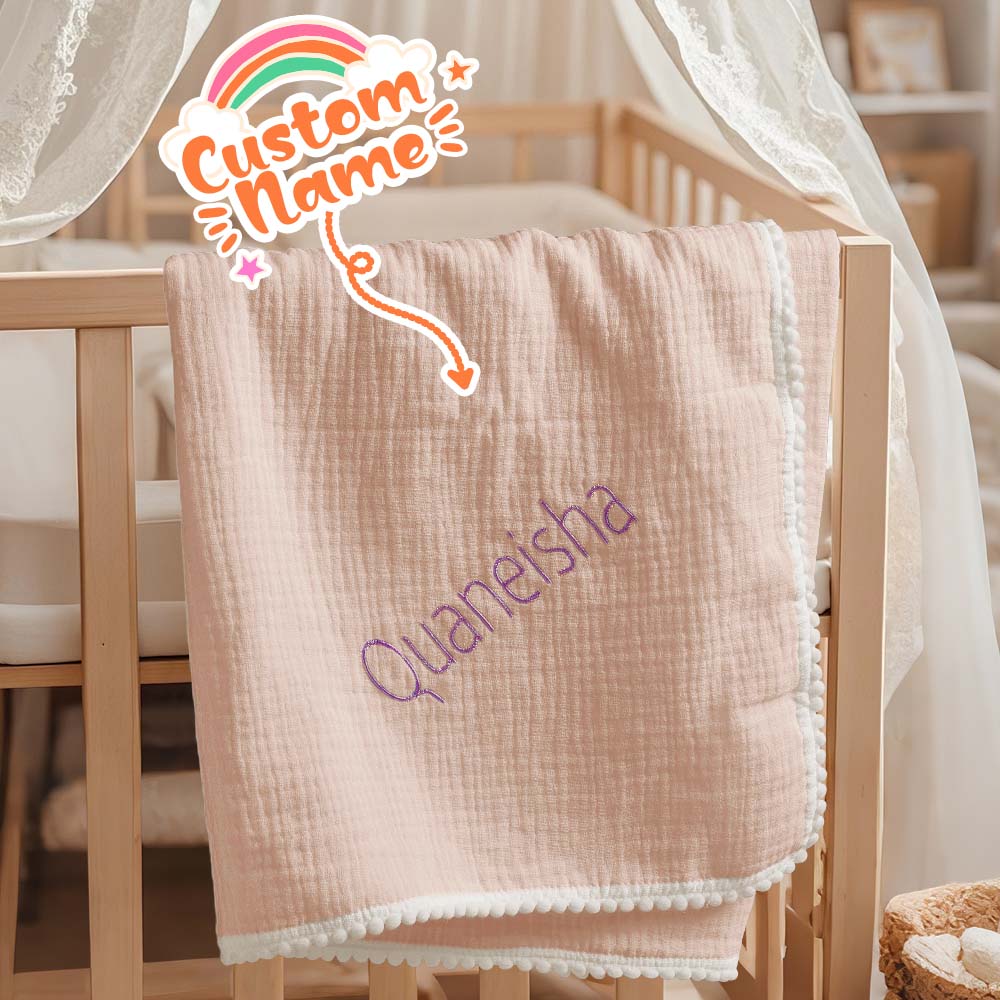 Personalized Baby Swaddle Blanket Custom Muslin Towel with Embroidered Name Gift for Baby