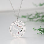 Round and Heart Engraved Necklace with Custom Birthstones