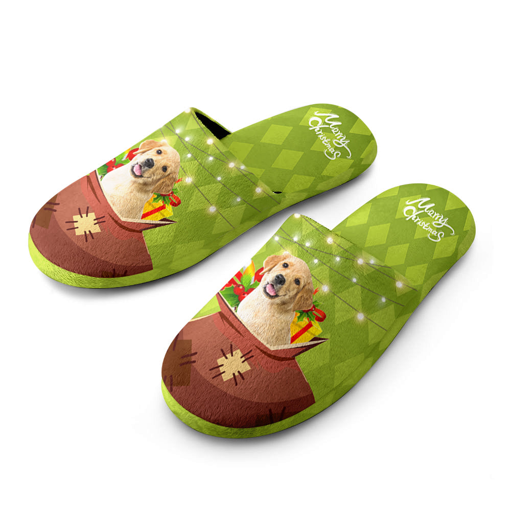 Custom Christmas Cotton Slippers Personalized Photo Gift Bag Pattern House Shoes
