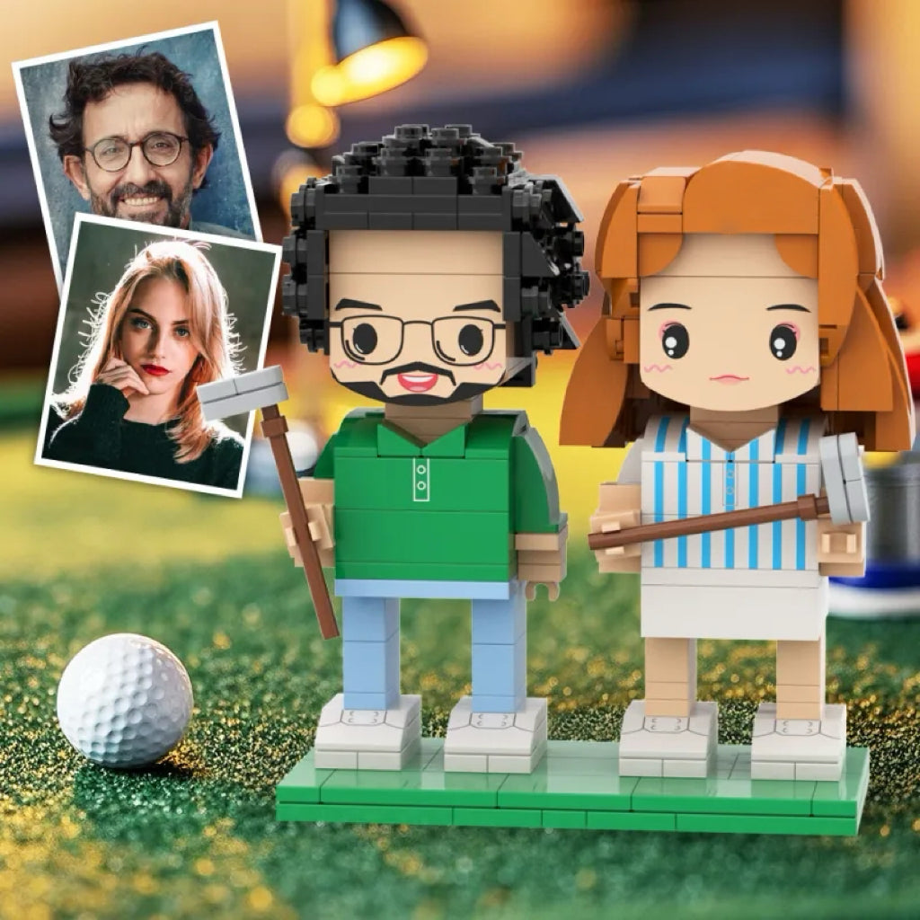 Custom Head 2 people Cute Golf Palyers Brick Figures Anniversary Gift Birthday Gift