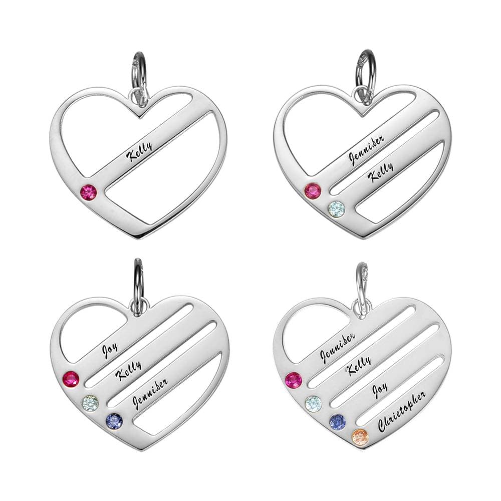 Engraved Heart Name Necklace Custom Family Birthstone Mom Necklace S925 Silver
