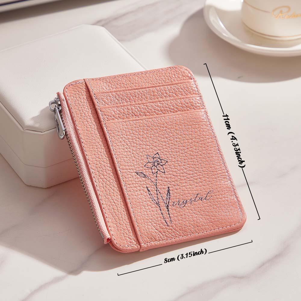 gifts for wife Eternal Love - Personalized Keepsake - Birth Flower PU Leather Wallet with Name 8 Card Slots Wallet Birthday G