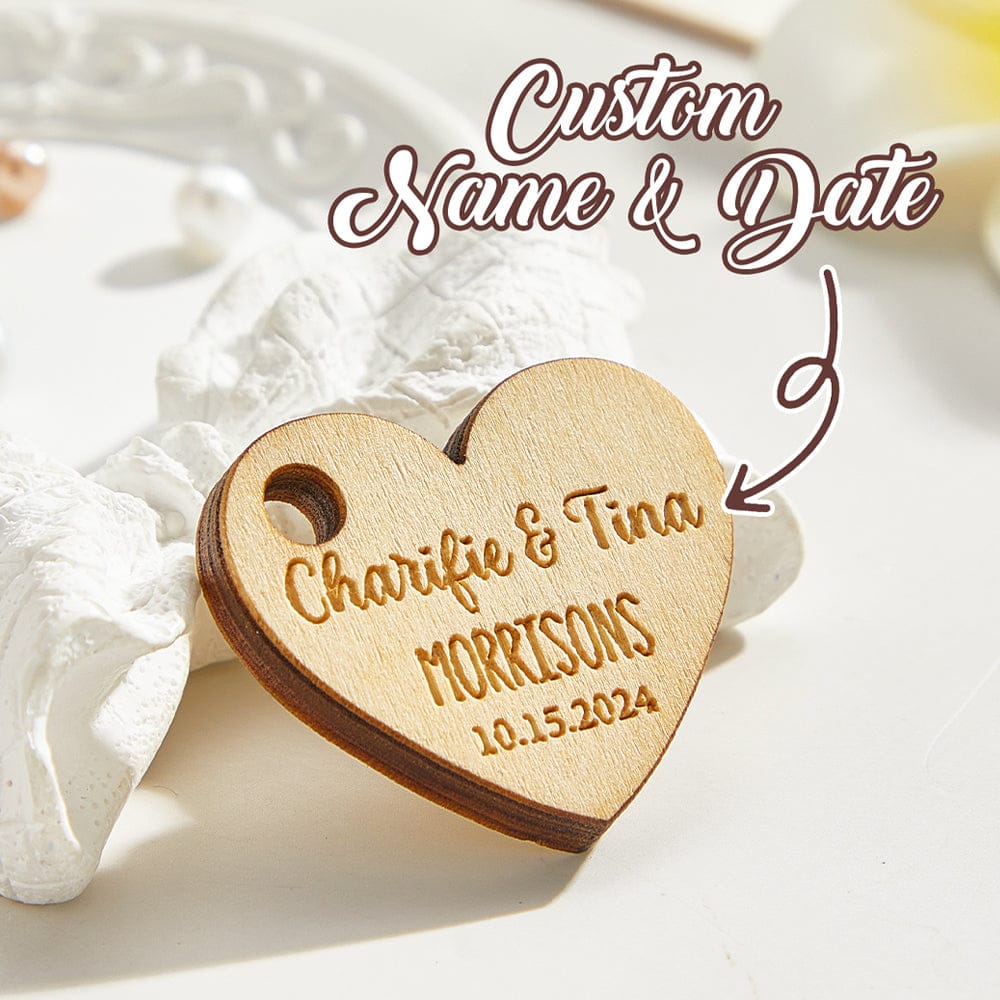 Personalized Wooden Heart Tags with Engraved Text Wedding Party Favor Gift for Guests