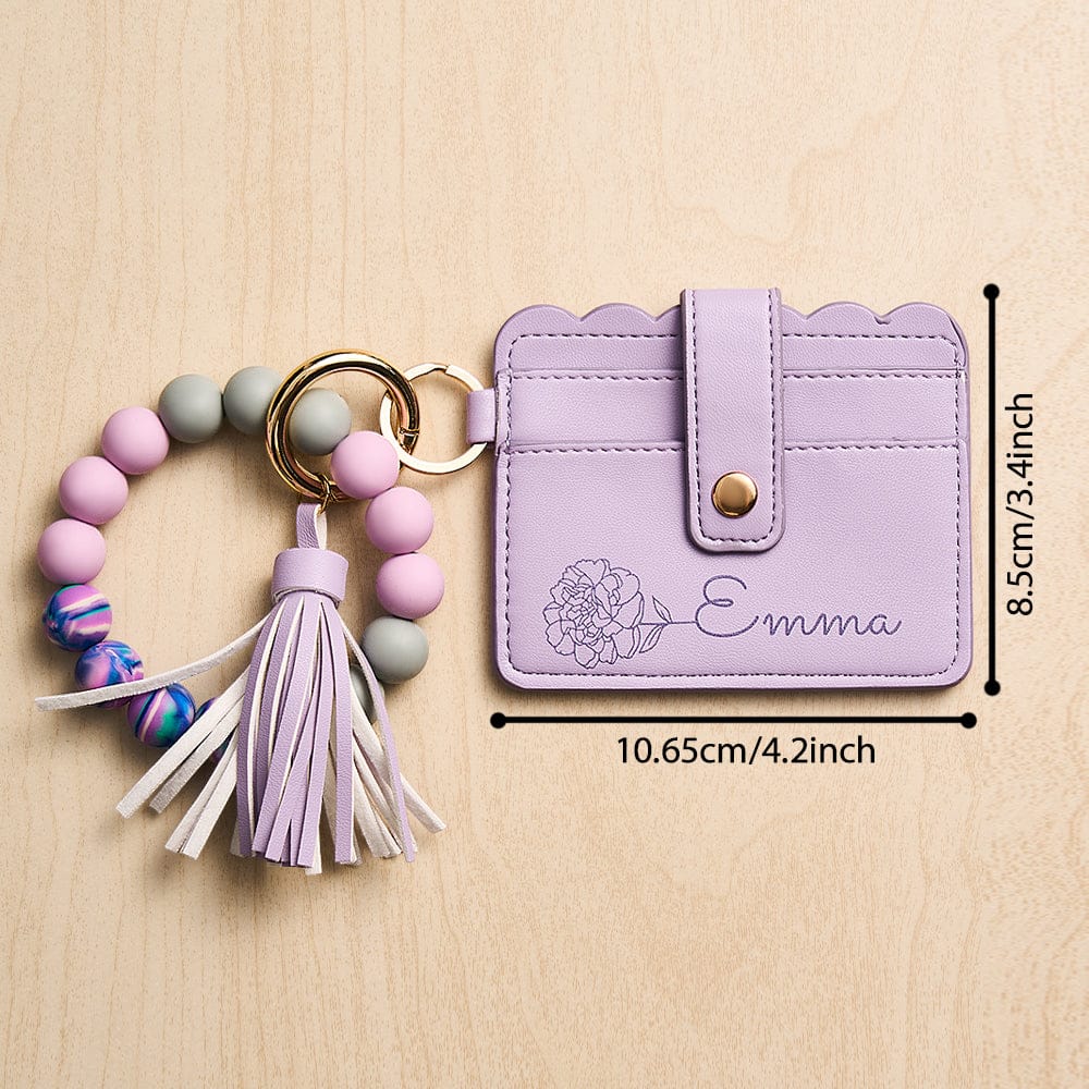 wallet daily carry custom birth flower gift for daughter custom detail