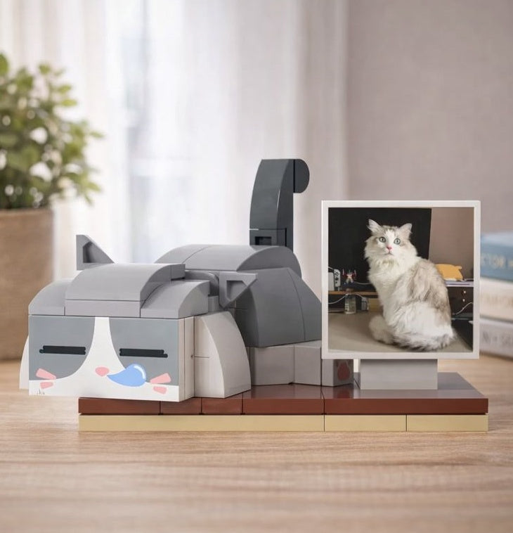 Custom Cute Pet Brick Figure Fully Body Customizable 1 Cat with Photo(Fixed posture as shown in the picture)