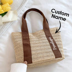 Personalized Beach Straw Bags Custom Tote Bag Bridal Shower Bag Wedding Gift for Bridesmaid Bride