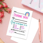 Rainbow Thank You Cards Fill In The Blank Thank You Gift Cards For Kids