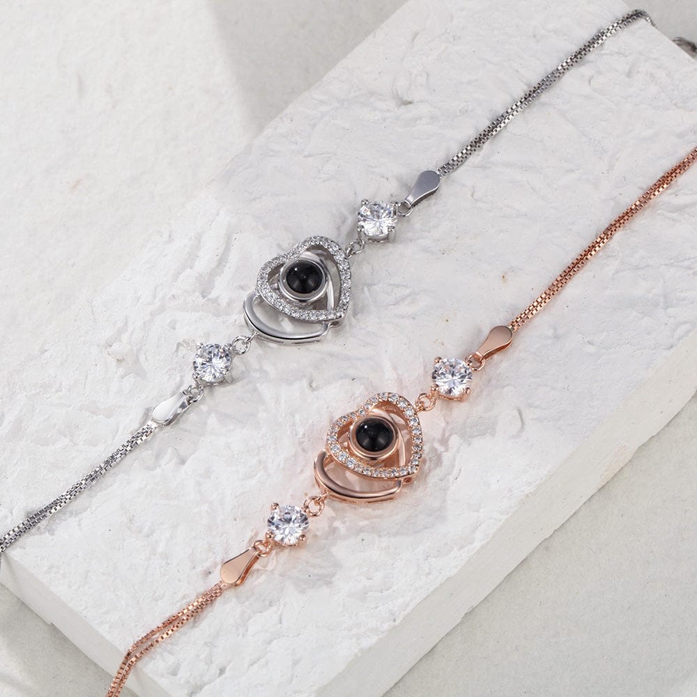 Custom Double Heart Projection Bracelet 925 Sterling Silver