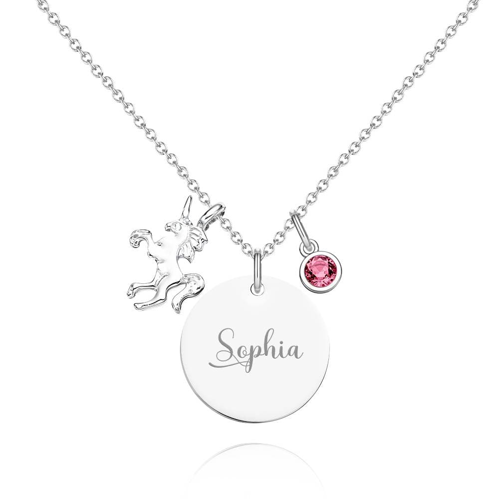 Personalized Unicorn Necklace with Birthstone Name Necklace Birthday Gift for Girls