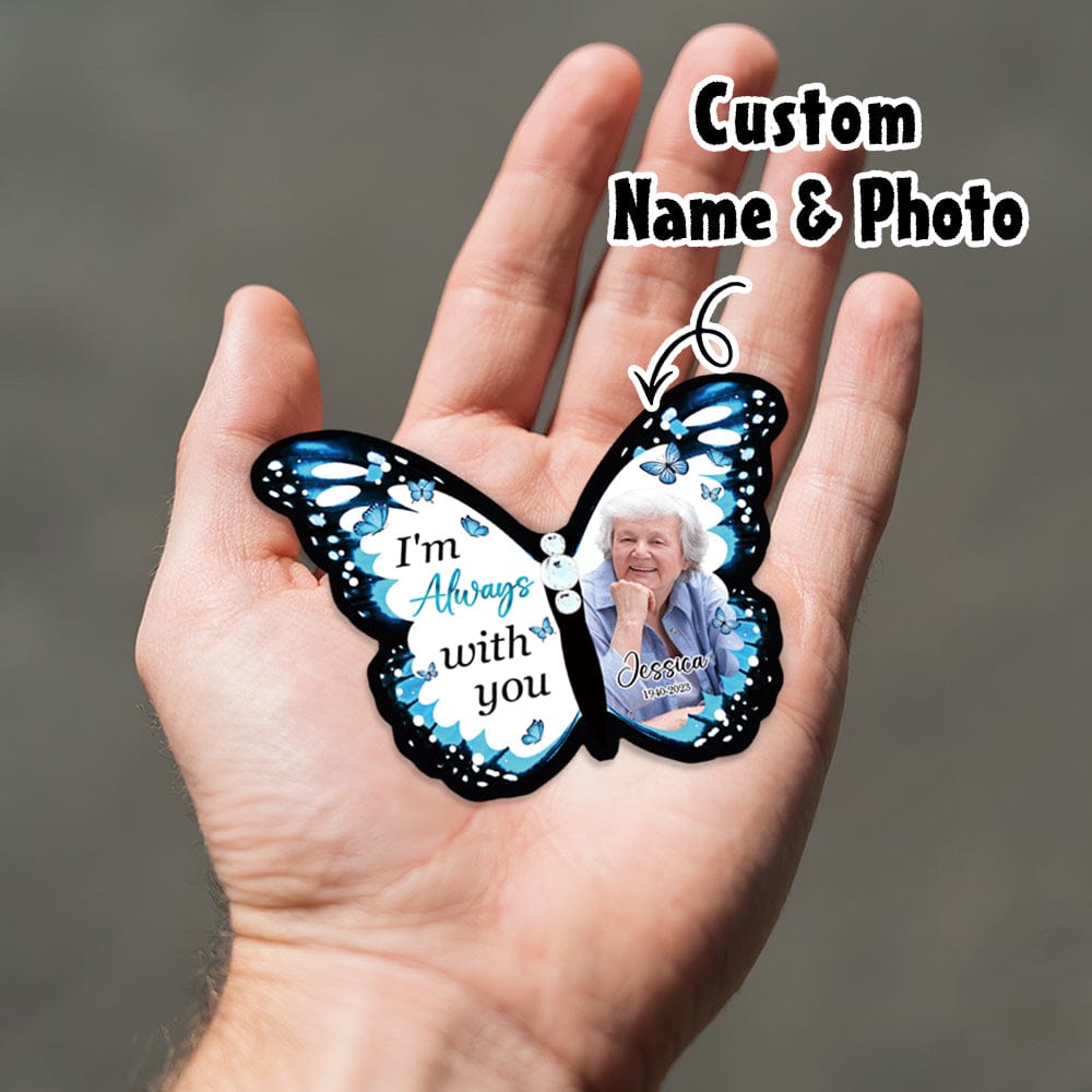 Custom Photo & Name Blue Butterfly Hair Clip – Personalized Memorial & Remembrance Gift