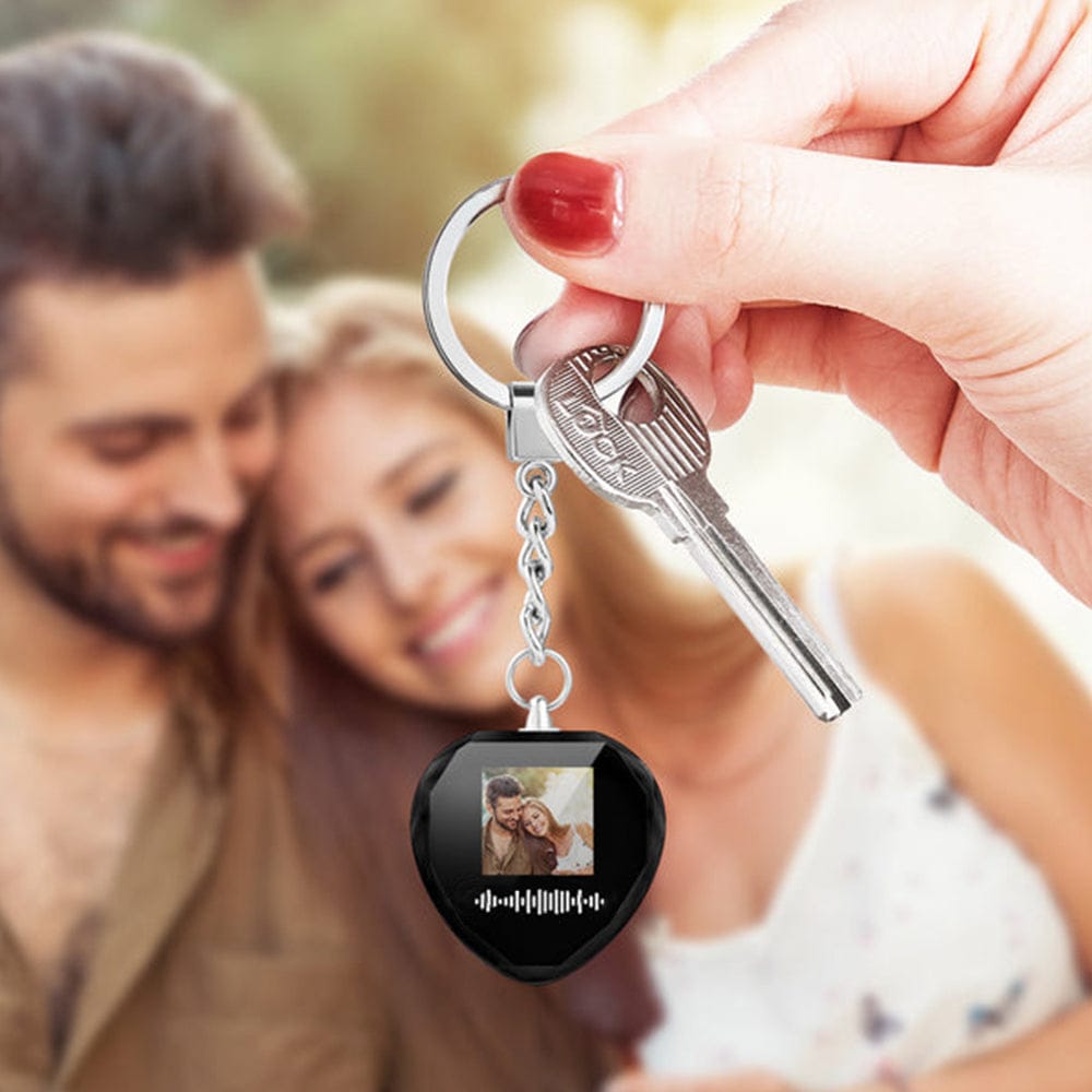 Personalized Heart Crystal Photo Song Keychain With Scannable Code