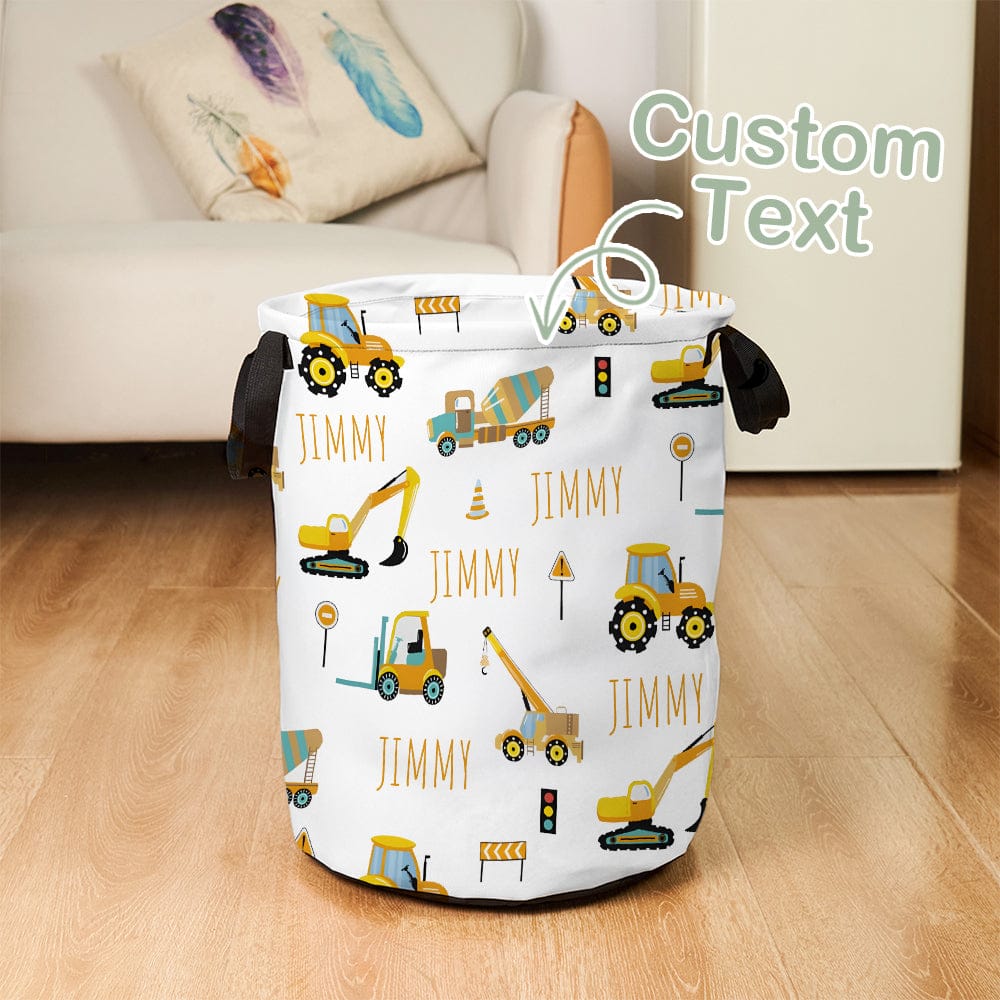 Personalized Work Vehicles Construction Trucks Toy Laundry Basket with Name Storage Basket Gift for Family Kids