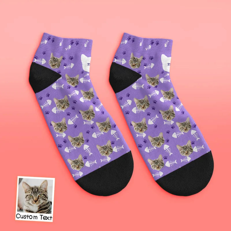 Custom Face Low Cut Ankle Socks with Cat Gift for Pet Lover