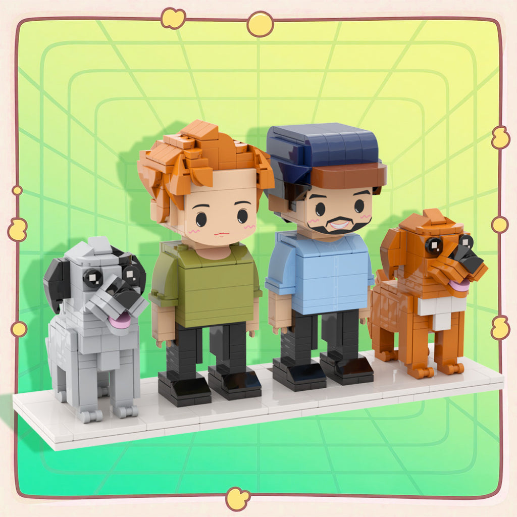 Custom Full-Body Cute Brick Figures of 2 People and 2 Dogs Personalized Anniversary Gift Birthday Gift