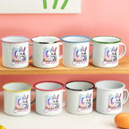 Personalized Easter Bunny Enamel Mug with Name Gradient Initial 12oz Cup Easter Gift for Kids