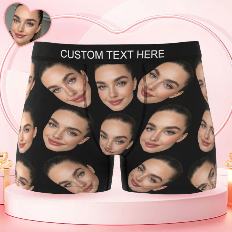 Personalized Big Face Boxer Custom Text Men Underwear Christmas Gift Personalized Photo Funny Valentines Gift