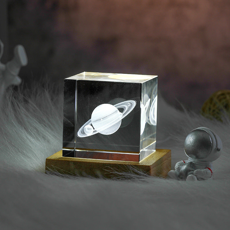 3D Moon Crystal Cube with LED Base