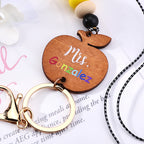 Personalized Wooden Apple Lanyard with Keychain Id Badges Gift for Teachers Back to School Gift
