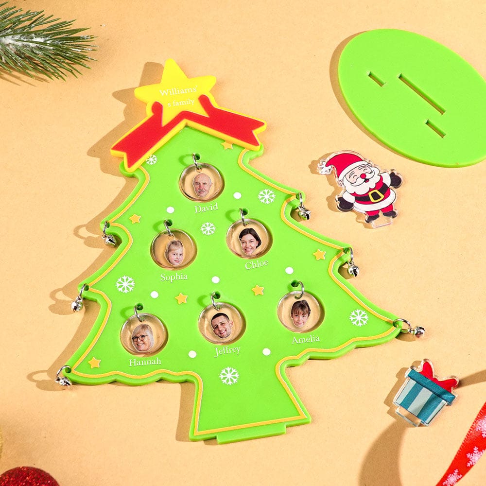 Personalized Photo Christmas Tree Acrylic Desk Decoration with Family Name Decoration for Christmas Gift