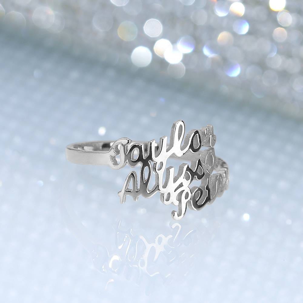 Custom Three Names Ring - 925 Sterling Silver
