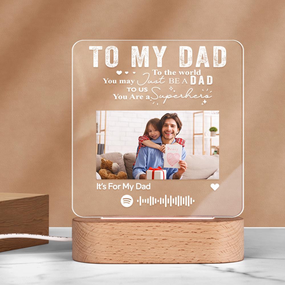Personalized Music Plaque Photo Night Light Song Plaque Custom Photo Lamp Music Code Engagement Anniversary Gift for Dad