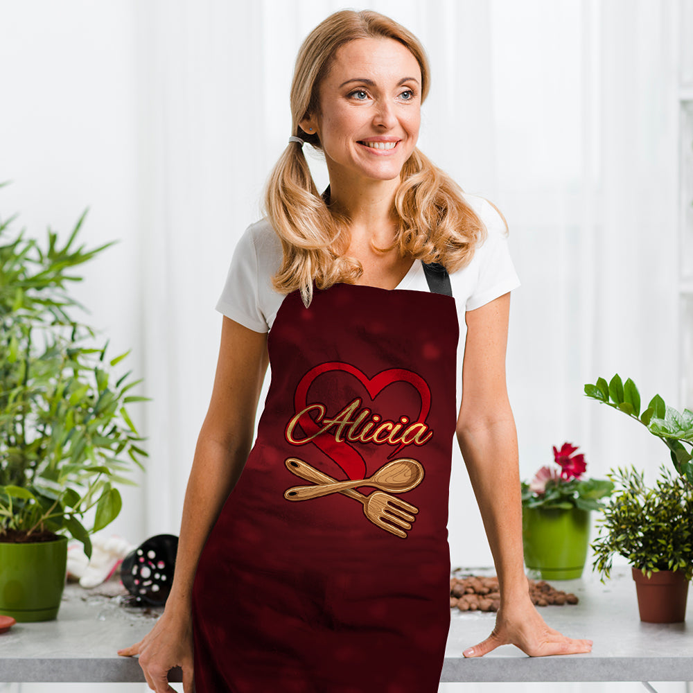 Custom Name Apron Personalized Heart Kitchen Apron