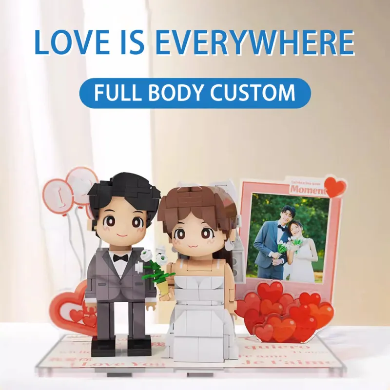 Full Body Customized 2 People Duddu Brick Figures with Photo Gift for Couple Wedding Gift
