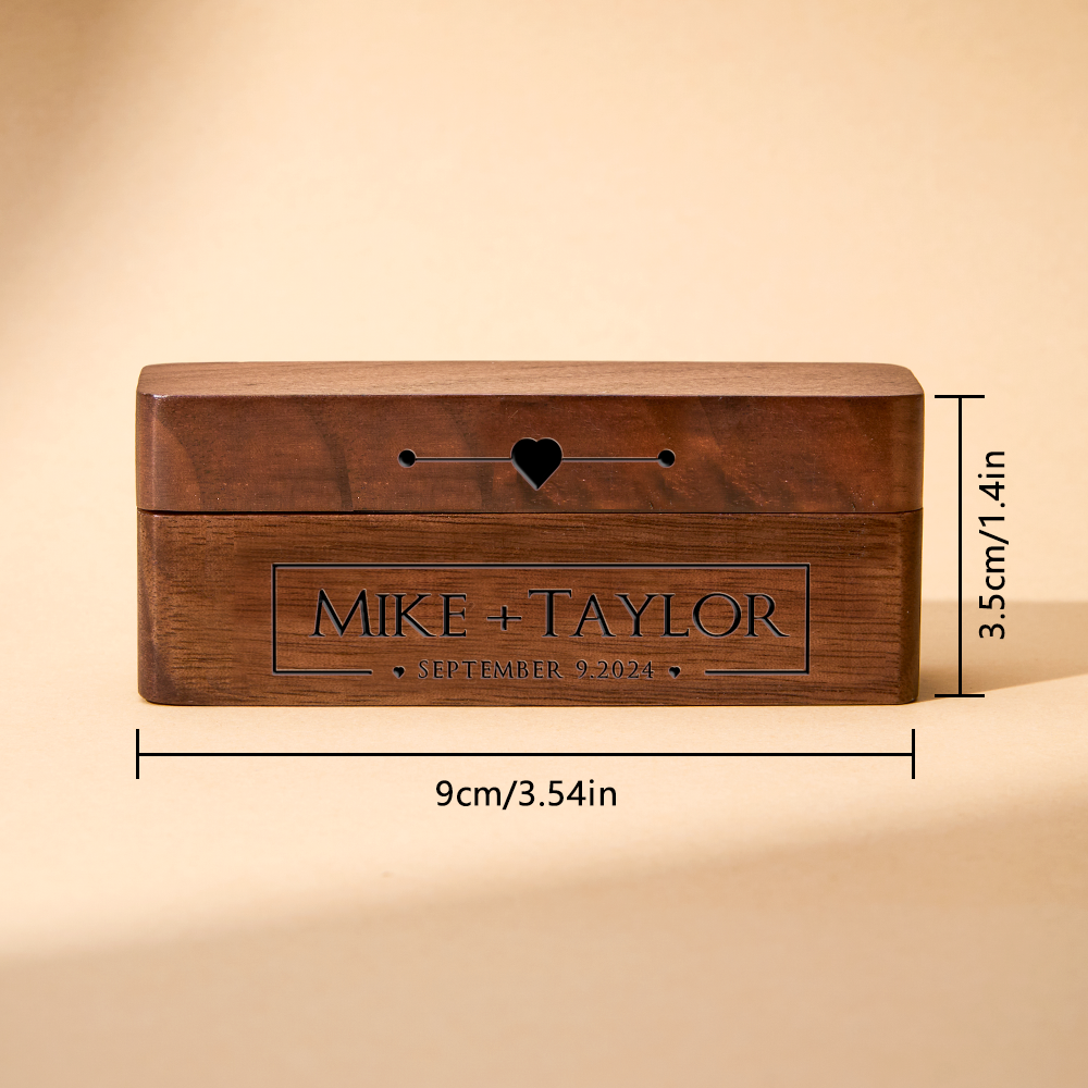 Personalized Engraved Wood Rings Bearer Box with Name and Date Wedding Proposal Gift for Couple