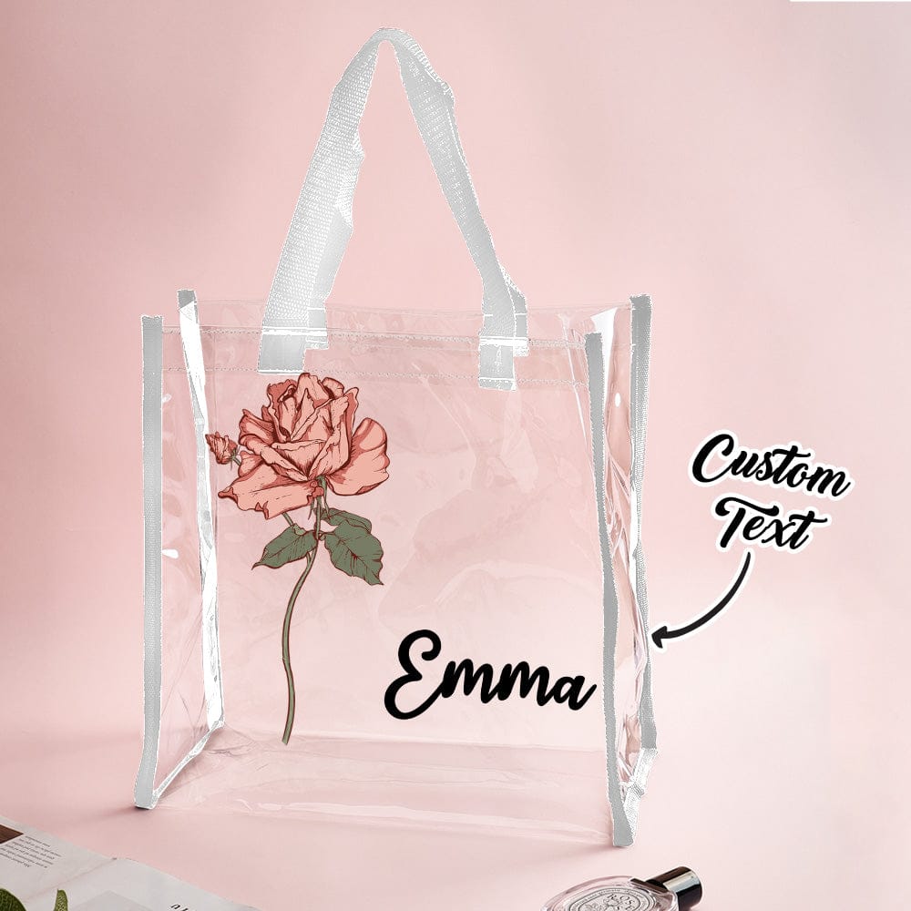 Personalized Waterproof Clear Tote Bag with Birth Flower Tote Bag Birthday Gift for Her