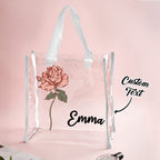 Personalized Waterproof Clear Tote Bag with Birth Flower Tote Bag Birthday Gift for Her
