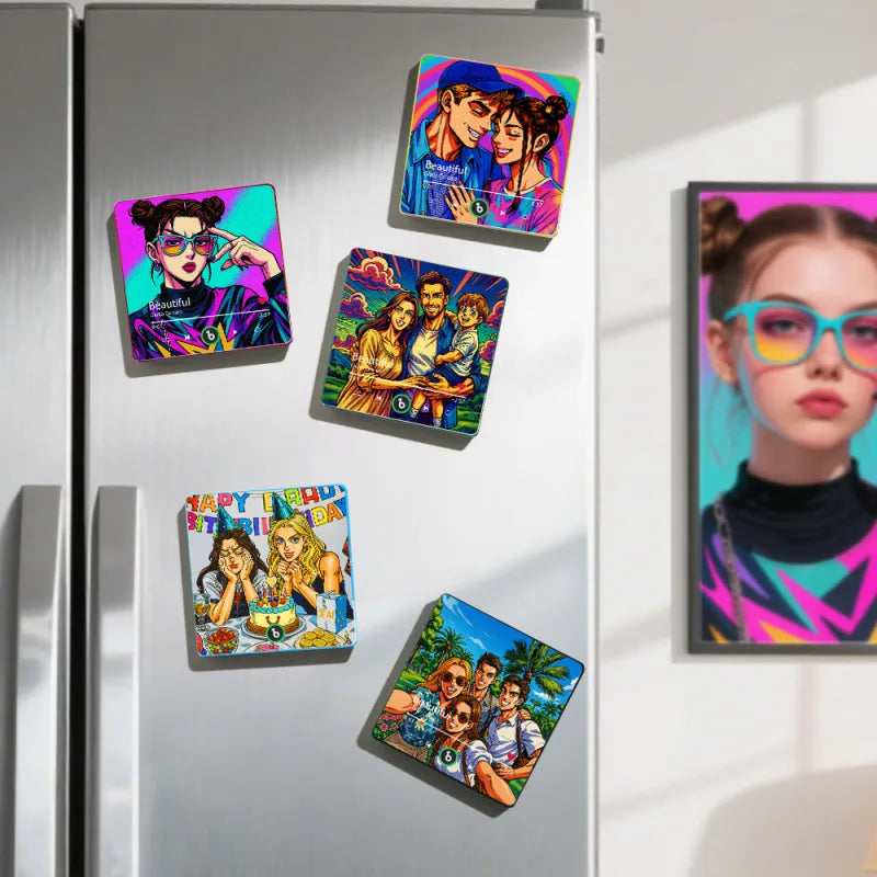 FridgeBeats Framed 4.0 Custom Anime-style Music Fridge Magnet and Photo with Colorful Frame Music Wall Photo Sticker Music Movement