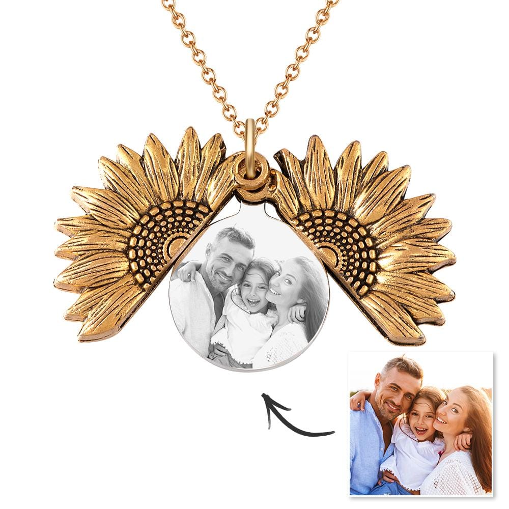 Custom Photo Necklaces Sunflower Locket Necklace