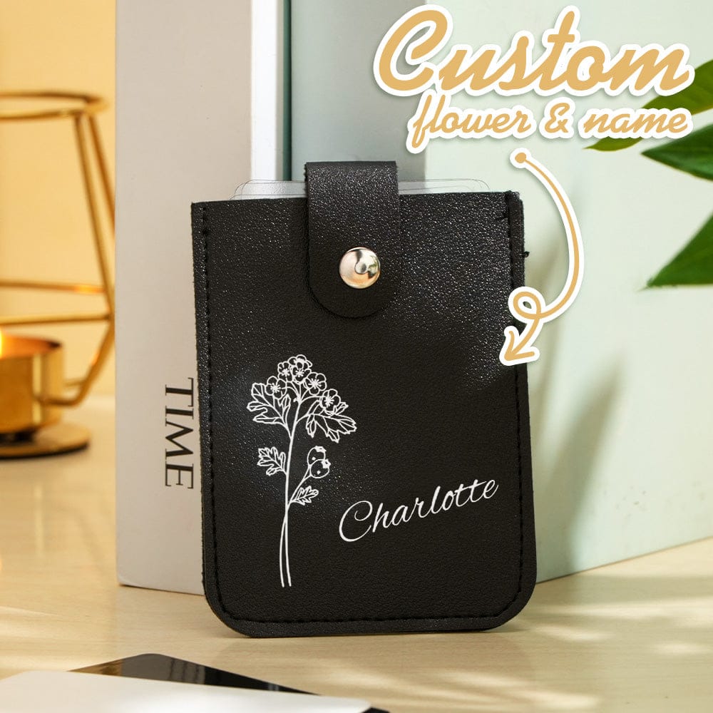 gifts for wife Cherish Every Moment - Personalized Keepsake - Birth Flower Wallet with Name Mini Pull-out Card Holder Wallet