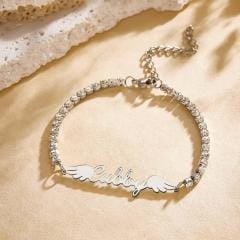 gifts for wife Love Her Always - Custom Decor - Name Bracelet Elegant Angel Wings All Diamonds Bracelet Gift For Her - gifts