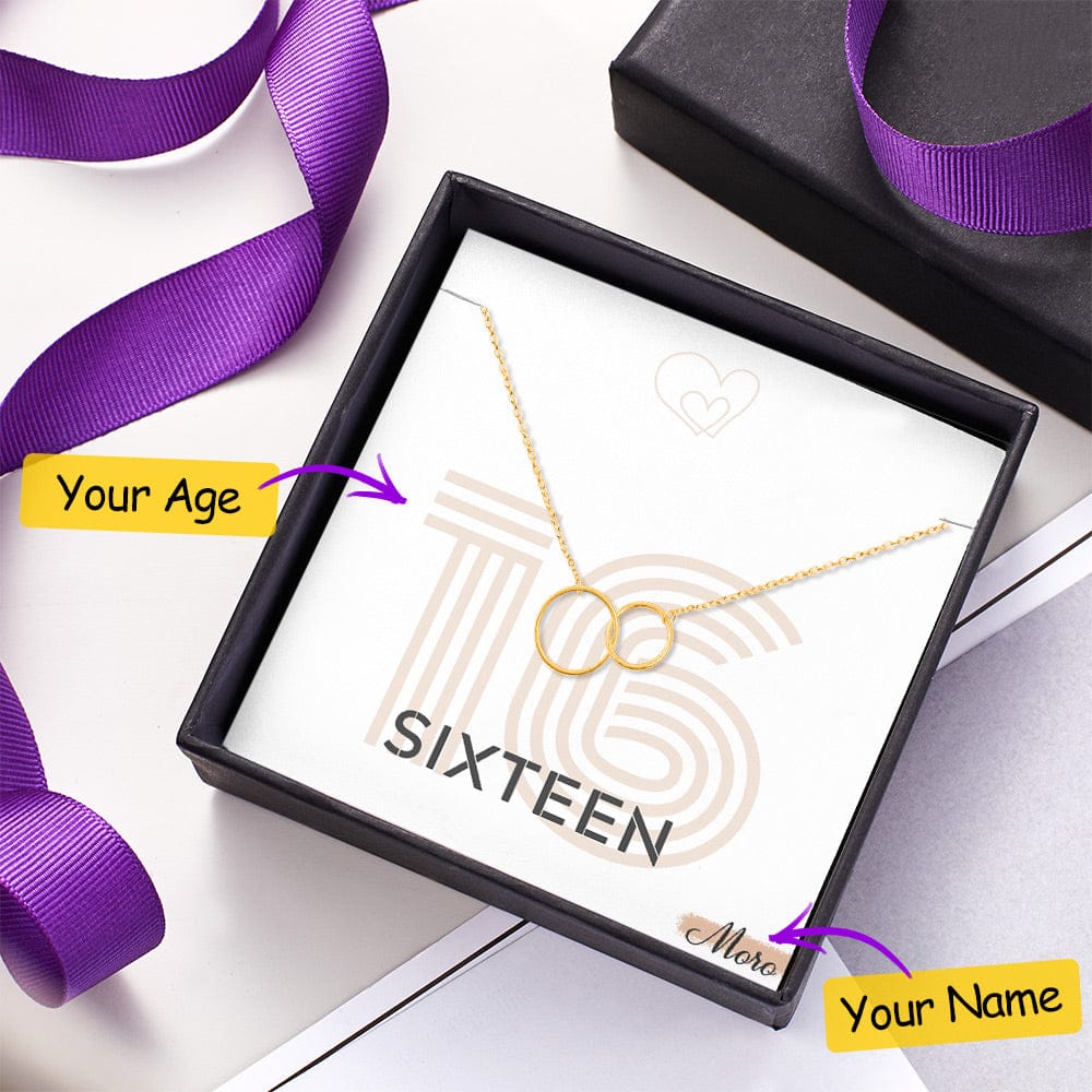 Interlocking Circle Necklace with Custom Age Message Card for Birthday Gift