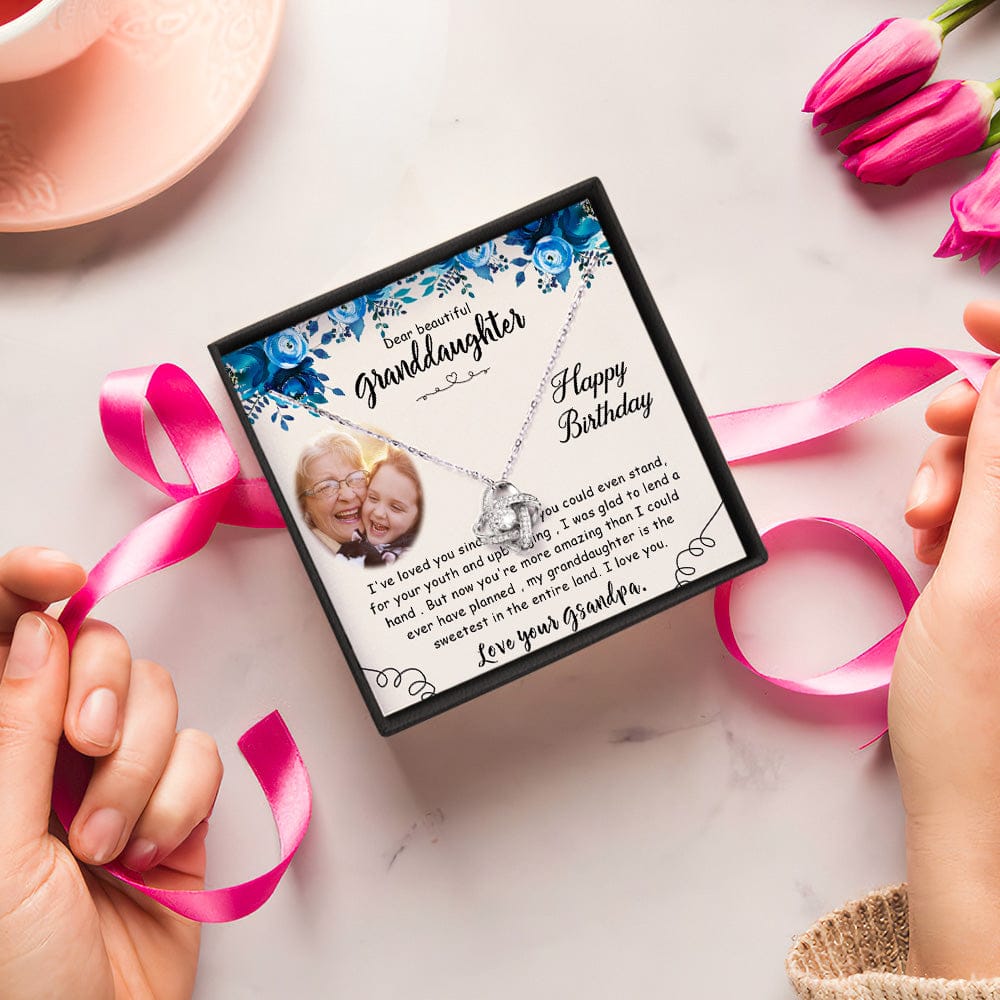 Custom Photo Message Card with Four Leaf Clover Necklace Birthday Gift for Granddaughter