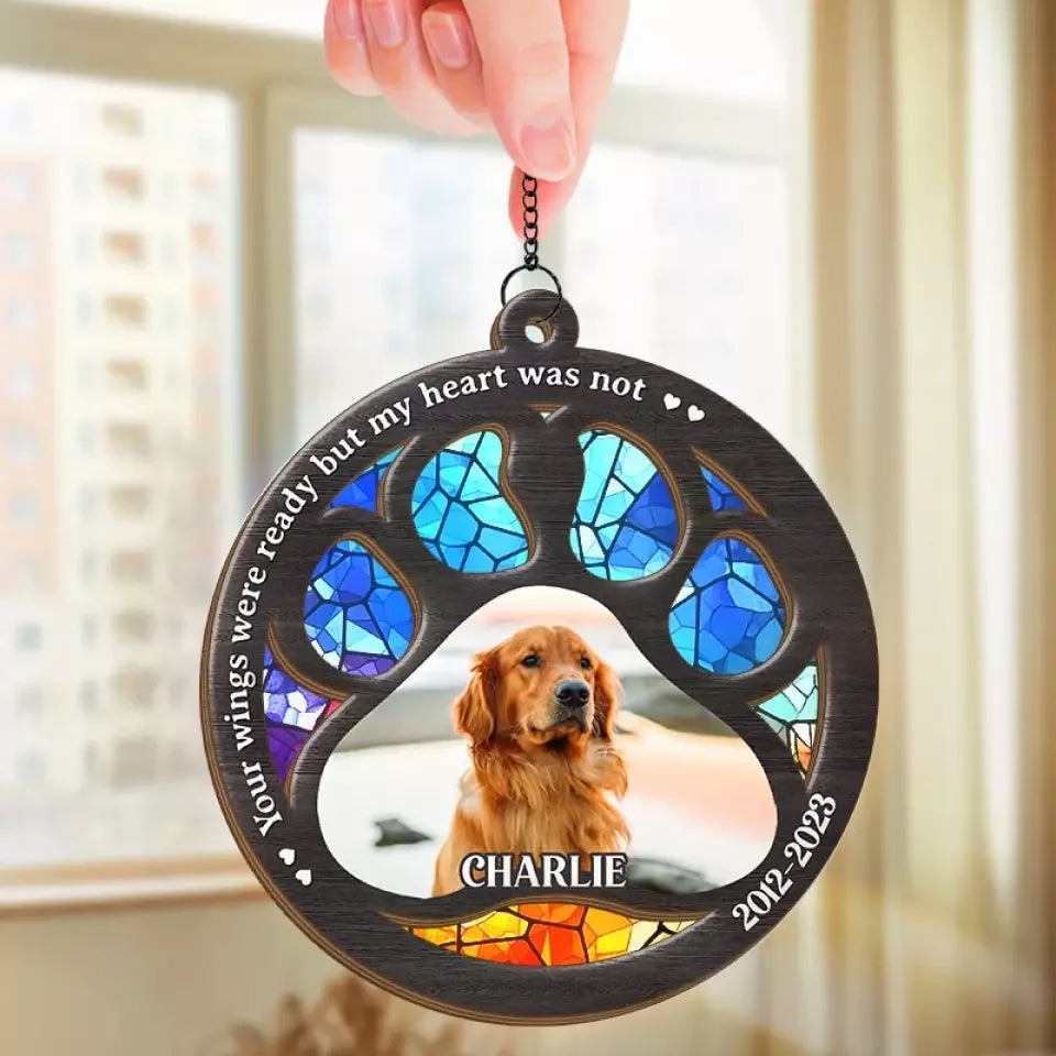 Personalized Dog Memorial Ornament Custom Photo Light Catching Hanging Loss of Gift for Window Display Wood and Acrylic