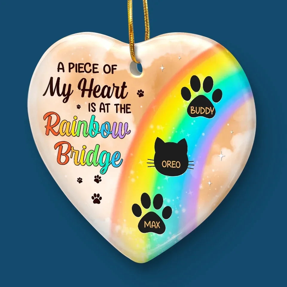rainbow bridge dog ceramic heart ornament