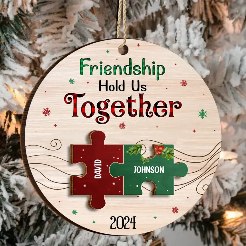 wooden hold together besties wood ornament personalized design christmas gift