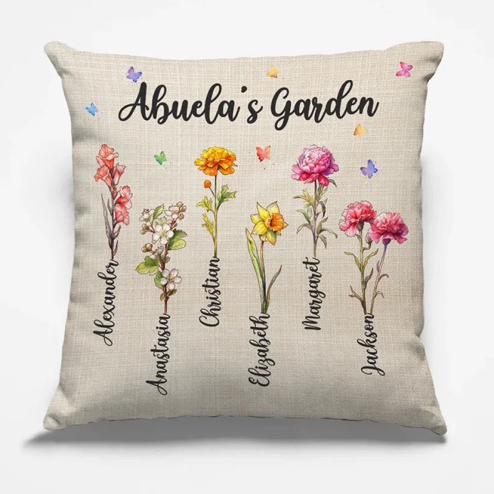 custom grandmas garden pillow for grandma with family names home keepsake