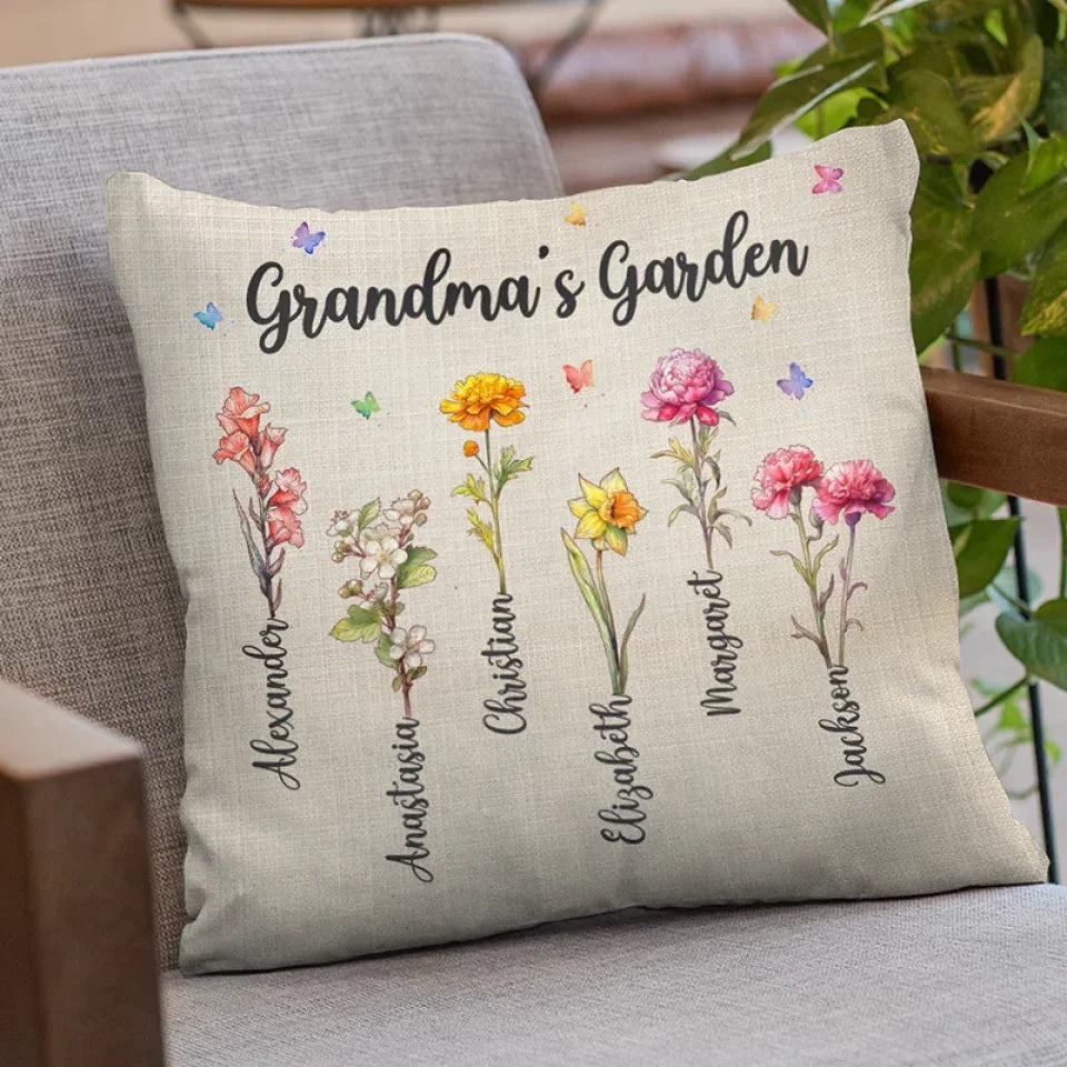 grandmas garden personalized pillow with family names meaningful wall decor