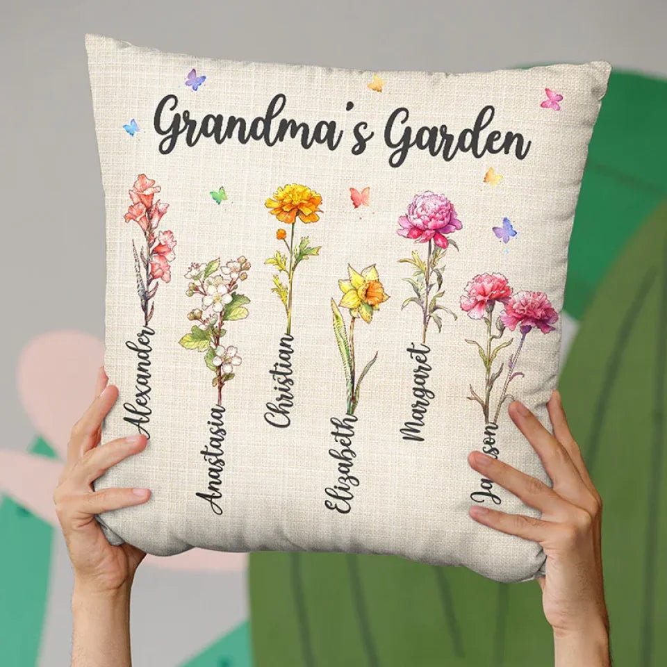 grandmas garden pillow personalized with family names cozy home accent
